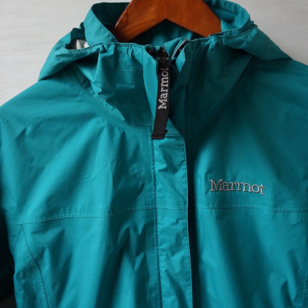 Marmot Precip Rain Jacket Green w Hood Sz M - Picture 3 of 10